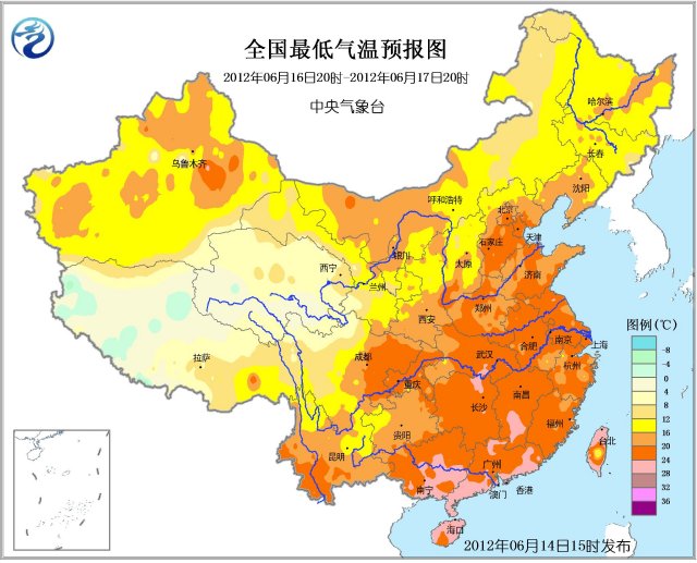 今日全國最低氣溫預報圖