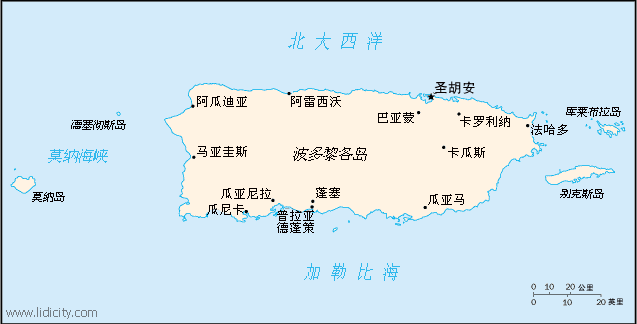 波多黎各國土面積示意圖