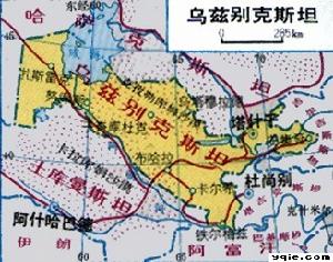 烏茲別克斯坦國土面積示意圖