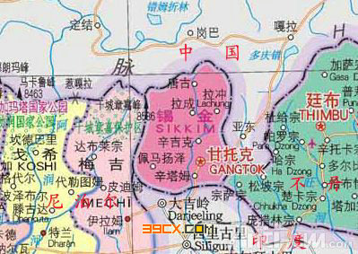 錫金國土面積示意圖