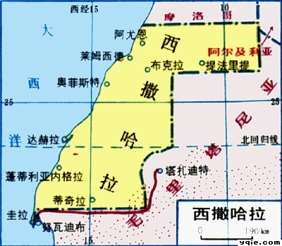 西撒哈拉國土面積示意圖